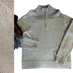 Gap 2012 Oatmeal Heather Mock Neck Zip Knit Wool Blend Sweater XXL